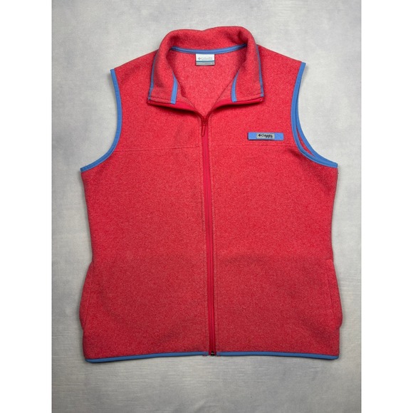 Columbia Jackets & Blazers - Columbia PFG Fleece Vest Womens Large Pink Red Full Zip Performance Fishing